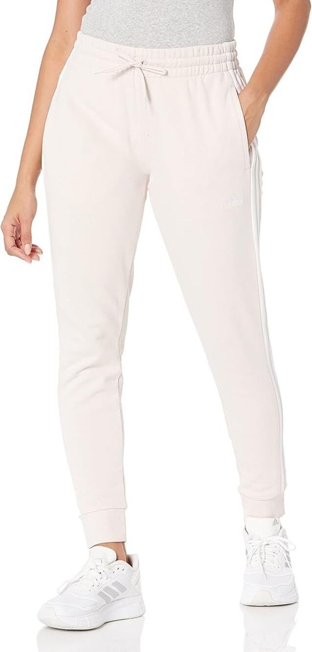 adidas women Essentials 3-Stripes French Terry Cuffed Pants Wonder Quartz White